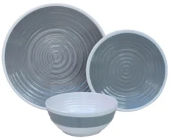 Outdoor Revolution Premium 12pc Melamine Plate And Bowl Set Pastel Grey
